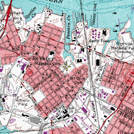 Topographic Map of Magnolia Cemetery, VA