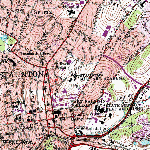 Topographic Map of Mary Baldwin College, VA