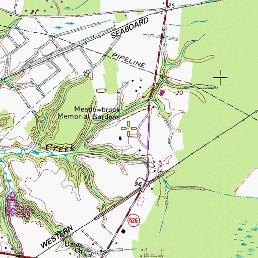 Topographic Map of Meadowbrook Memorial Gardens, VA