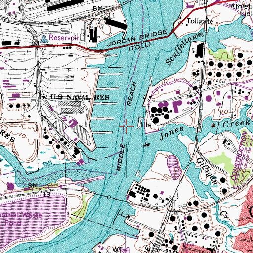 Topographic Map of Middle Reach, VA