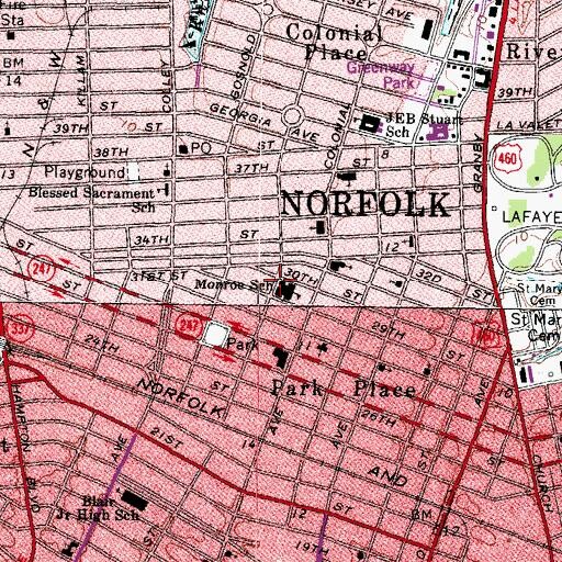Topographic Map of James Monroe Elementary School, VA