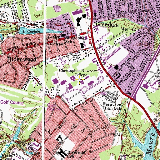 Topographic Map of Christopher Newport University, VA