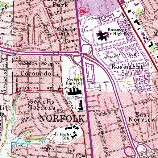 Topographic Map of Norview High School, VA