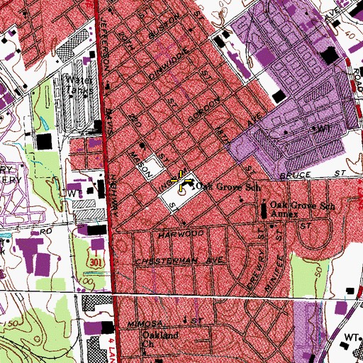 Topographic Map of Oak Grove Elementary School, VA