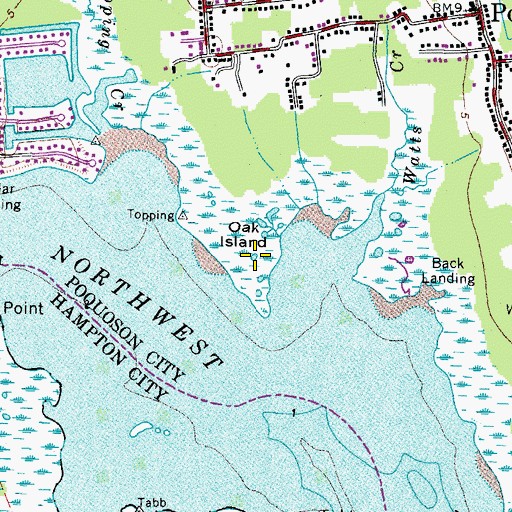 Topographic Map of Oak Island, VA