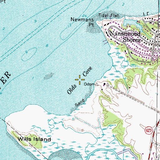 Topographic Map of Olds Cove, VA