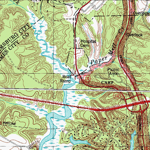 Topographic Map of Paper Mill Creek, VA