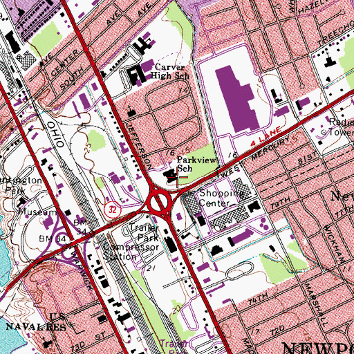 Topographic Map of Parkview Elementary School, VA