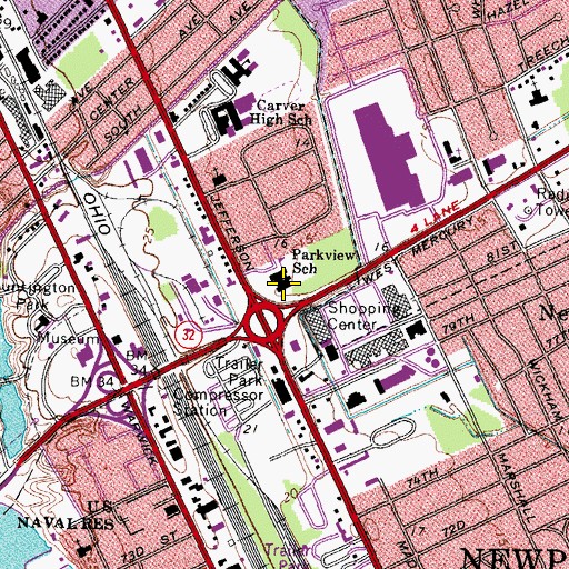 Topographic Map of Parkview Elementary School, VA