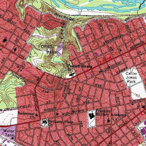 Topographic Map of Patrick Henry School of Science and Arts, VA