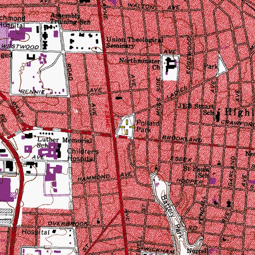 Topographic Map of Pollard Park, VA