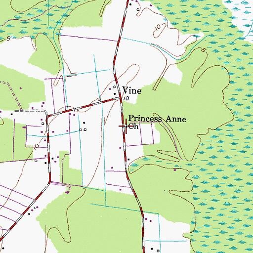Topographic Map of Princess Anne Church, VA