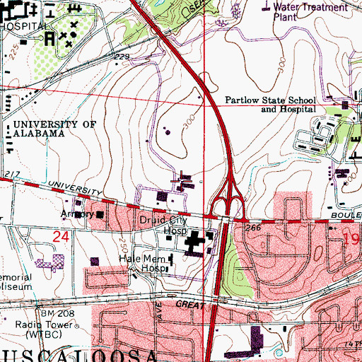 Topographic Map of University of Alabama Capstone Medical Center, AL
