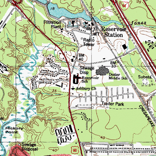 Topographic Map of Reservoir Middle School, VA