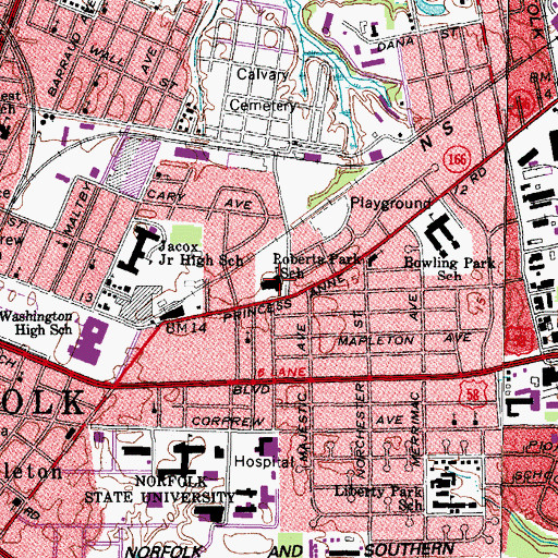 Topographic Map of Roberts Park Elementary School, VA