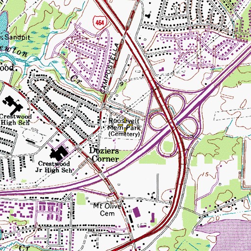 Topographic Map of Roosevelt Memorial Park, VA