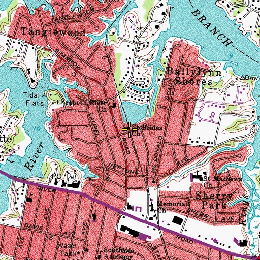 Topographic Map of Saint Brides Church, VA