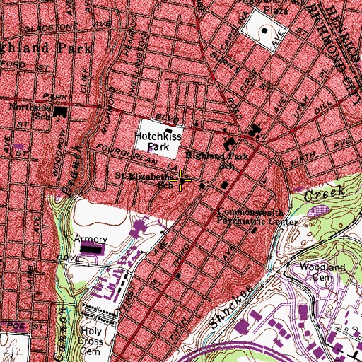 Topographic Map of Saint Elizabeths School, VA