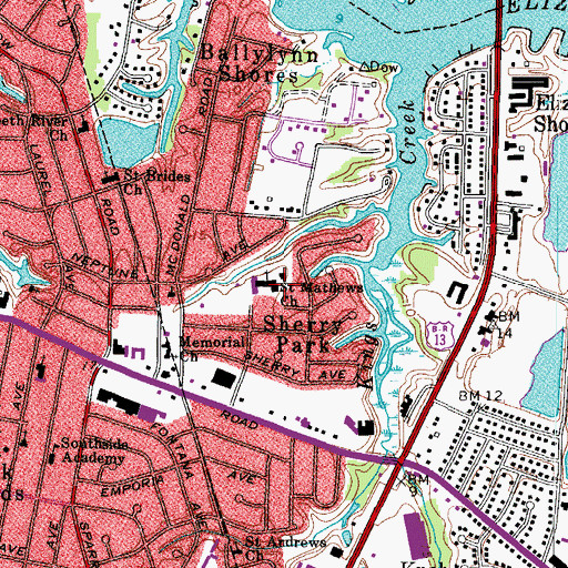 Topographic Map of Saint Mathews Church, VA