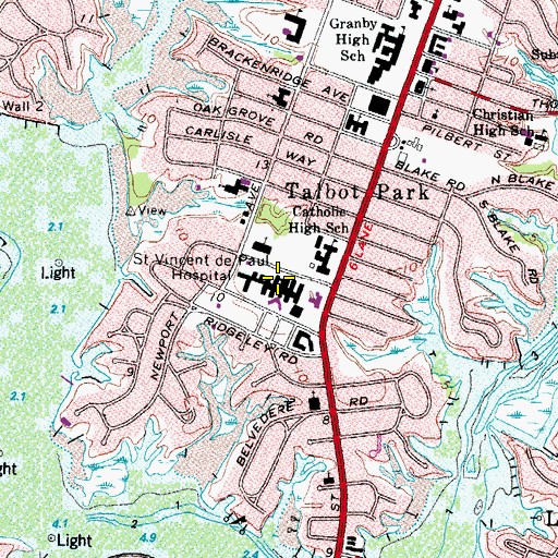 Topographic Map of Bon Secours DePaul Medical Center, VA
