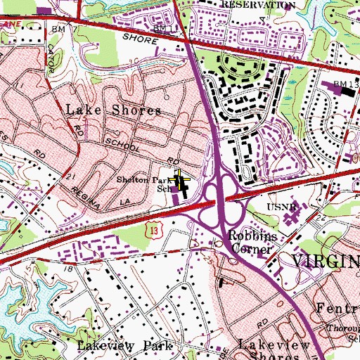 Topographic Map of Shelton Park Elementary School, VA