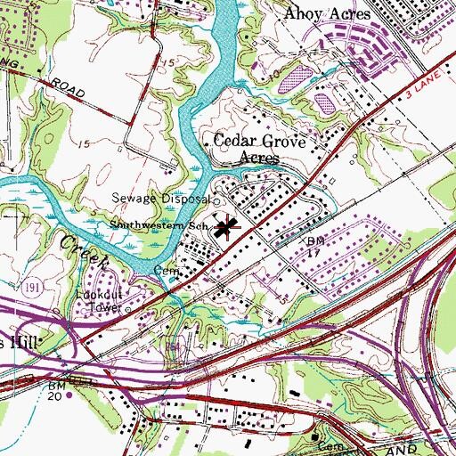 Topographic Map of Southwestern Elementary School, VA