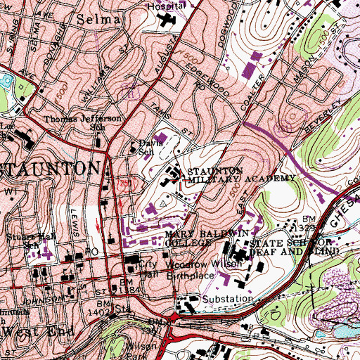 Topographic Map of Staunton Military Academy (historical), VA