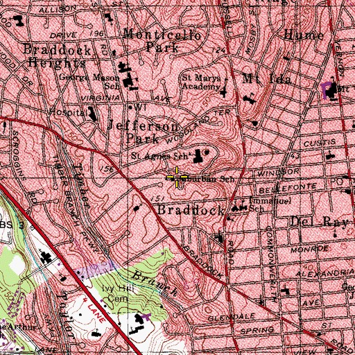 Topographic Map of Suburban School, VA