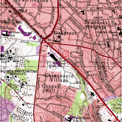 Topographic Map of T C Williams High School, VA