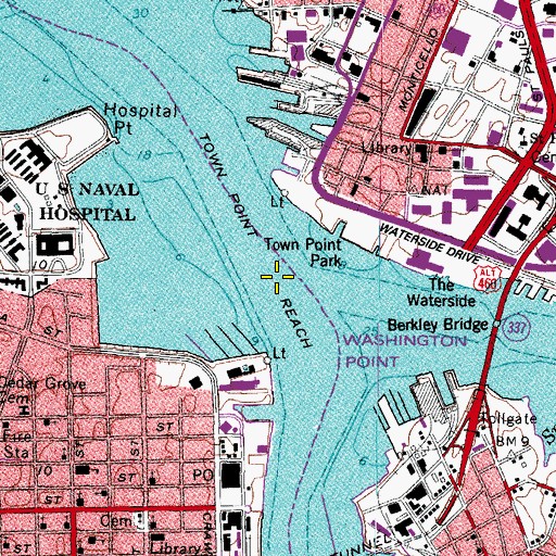Topographic Map of Town Point Reach, VA