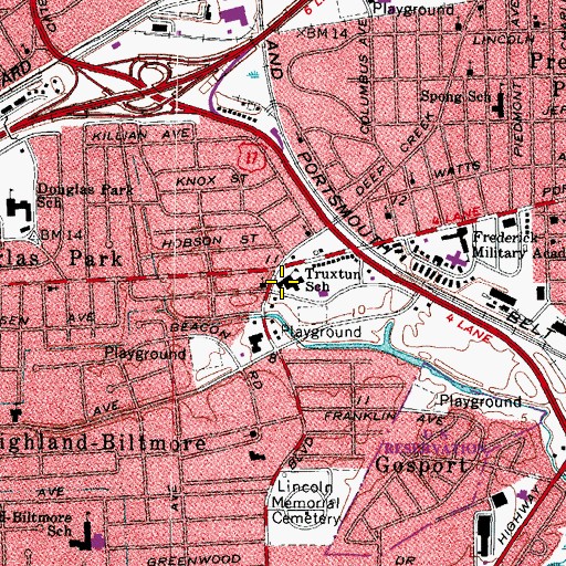 Topographic Map of Truxtun School, VA