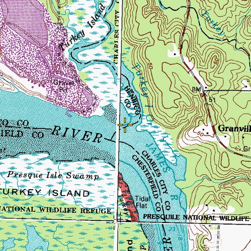 Topographic Map of Turkey Island Creek, VA