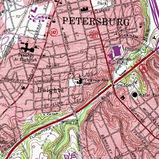 Topographic Map of Virginia Avenue Elementary School, VA