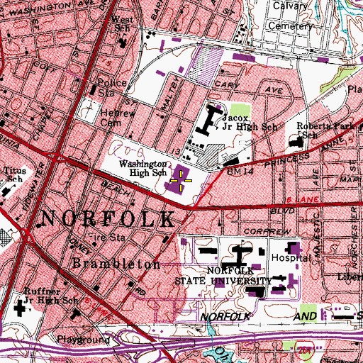 Topographic Map of Booker T Washington High School, VA