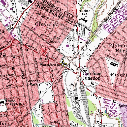 Topographic Map of Waterford School, VA