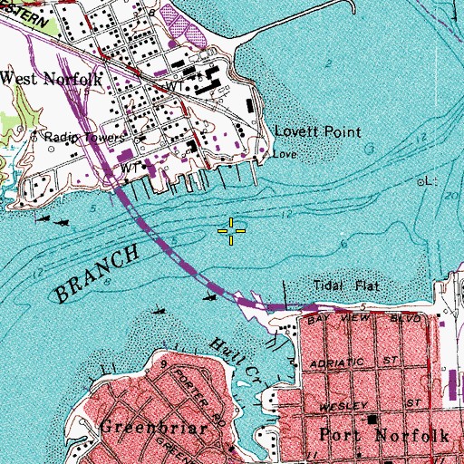 Topographic Map of West Norfolk Bridge, VA