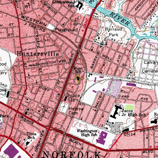 Topographic Map of West School, VA