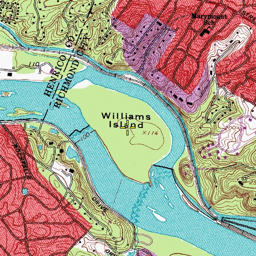 Topographic Map of Williams Island, VA