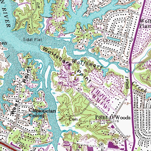Topographic Map of Wolfsnare Point, VA