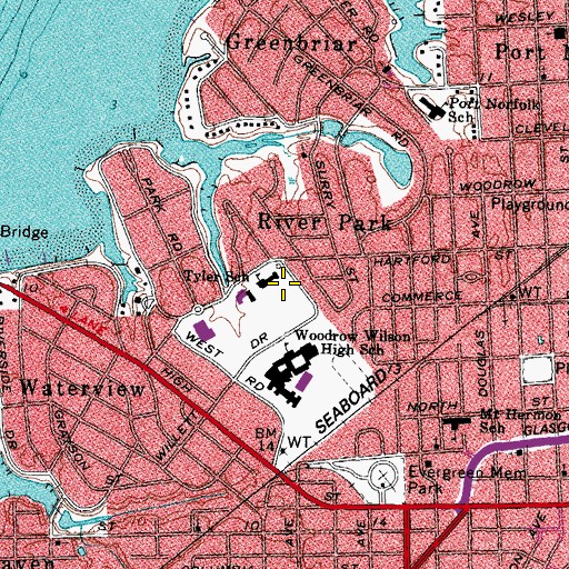 Topographic Map of Hunt - Mapp Middle School, VA