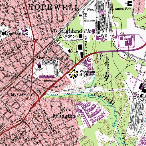 Topographic Map of Carter G Woodson Middle School, VA