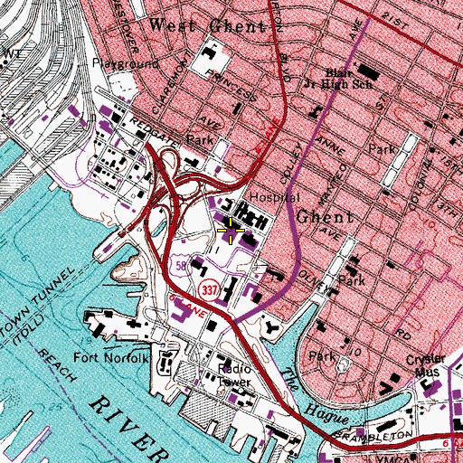 Topographic Map of Sentara Norfolk General Hospital, VA