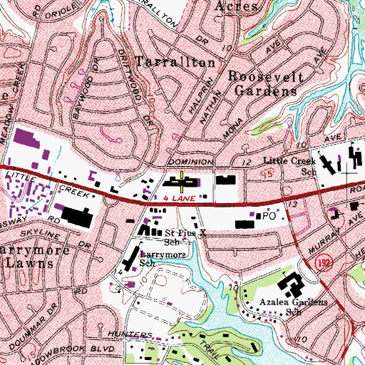 Topographic Map of Roosevelt Gardens Shopping Center, VA