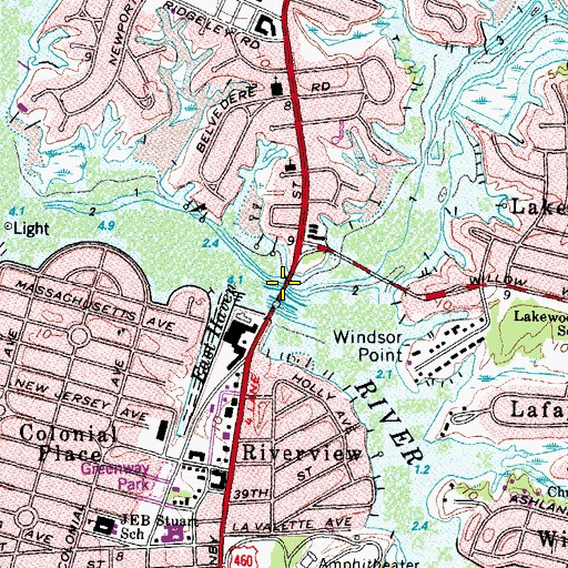 Topographic Map of Grandy Street Bridge, VA