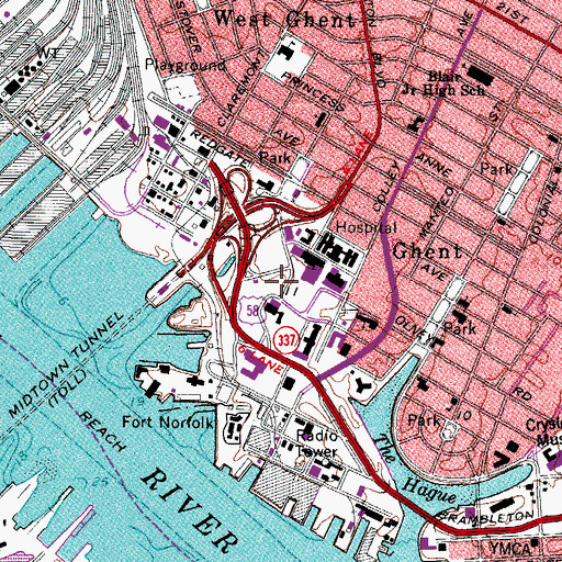 Topographic Map of Sentara Norfolk General Hospital Airport, VA