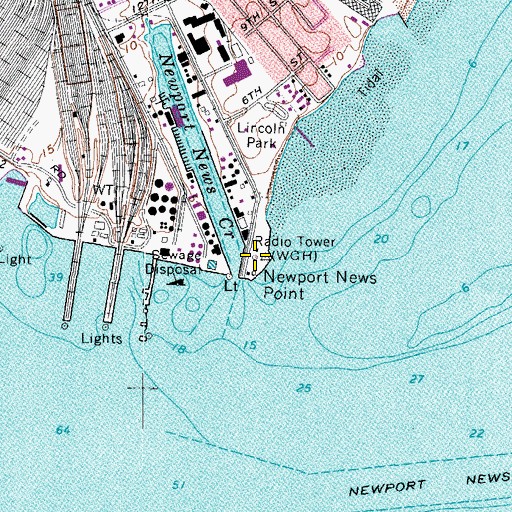 Topographic Map of WGH-AM (Newport News), VA