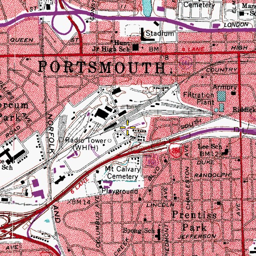 Topographic Map of WPCE-AM (Portsmouth), VA