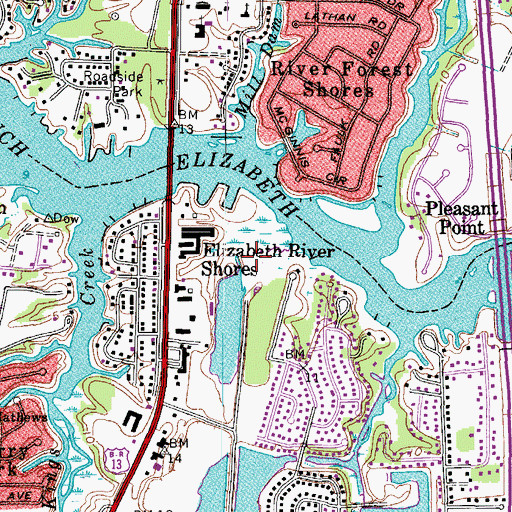 Topographic Map of WCMS-AM (Norfolk), VA