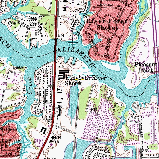 Topographic Map of WCMS-AM (Norfolk), VA