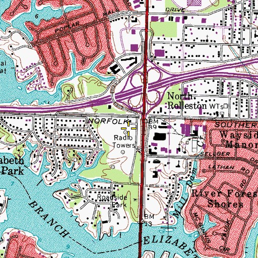 Topographic Map of WTAR-AM (Norfolk), VA